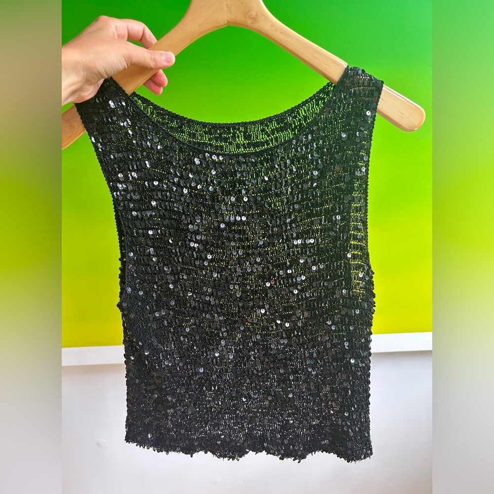 Black Sequin Sleeveless Top